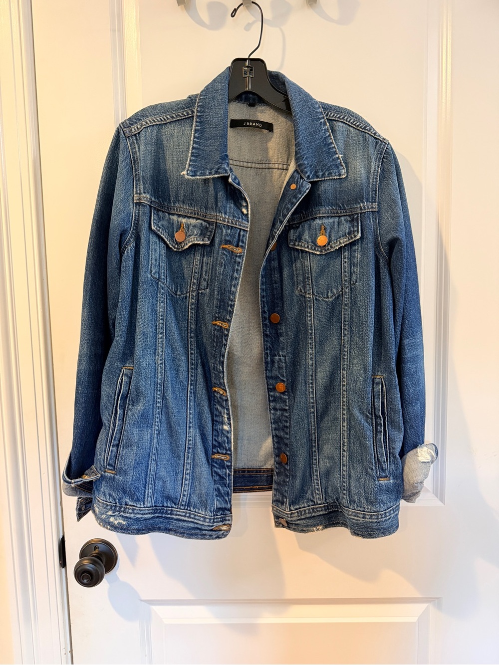J Brand Distressed Blue Denim Trucker Jacket oversized